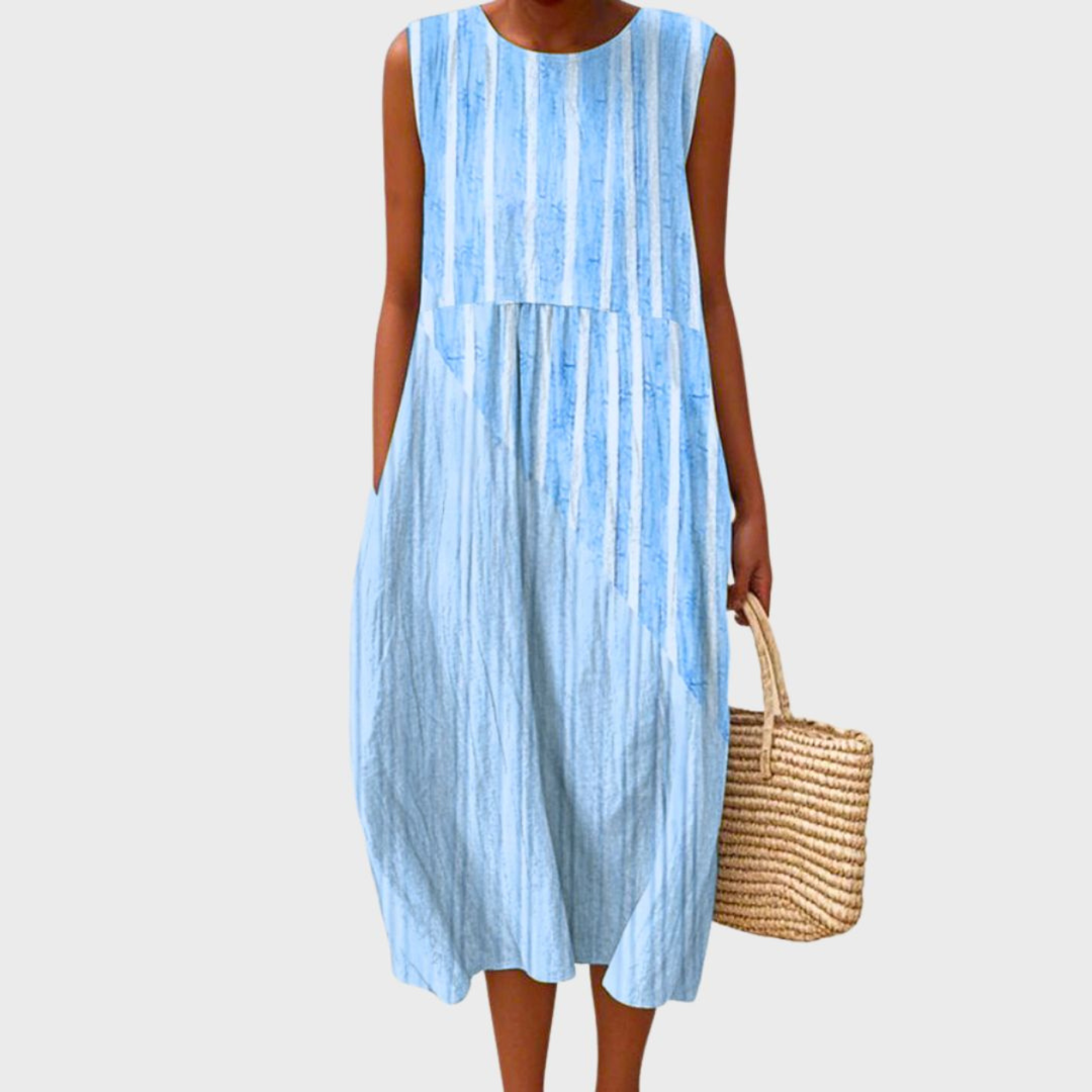 Blue Checked Linen Midi Dress for Women Summer – Marlovale