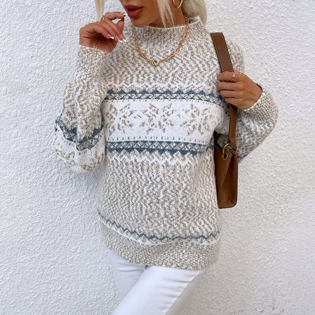 Jersey de mujer de punto jacquard con cuello redondo