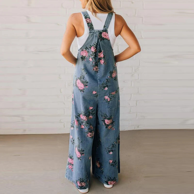 Mono largo floral sin mangas para mujer