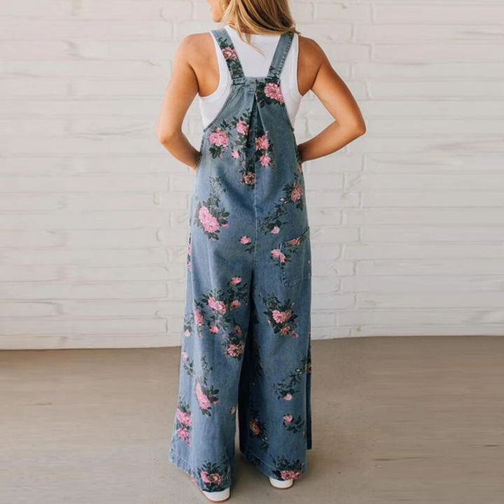 Mono largo floral sin mangas para mujer