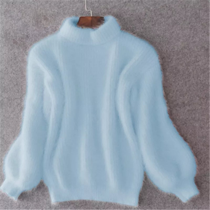 Jersey de mujer de cuello alto y mangas abullonadas