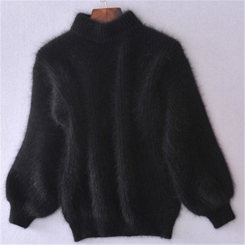 Jersey de mujer de cuello alto y mangas abullonadas