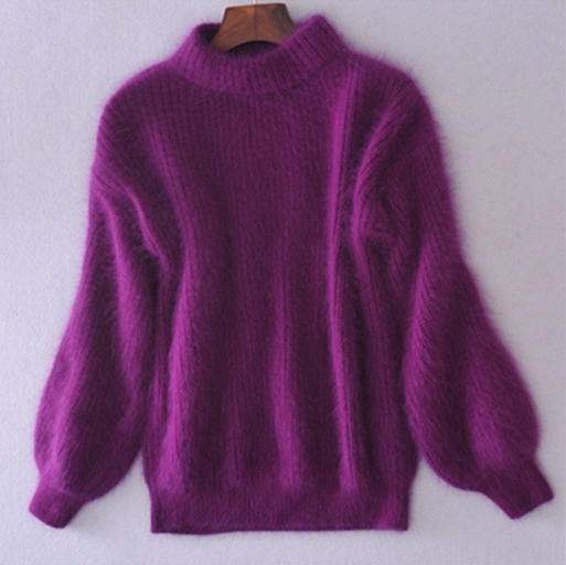 Jersey de mujer de cuello alto y mangas abullonadas