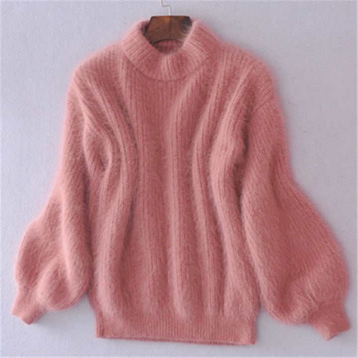 Jersey de mujer de cuello alto y mangas abullonadas