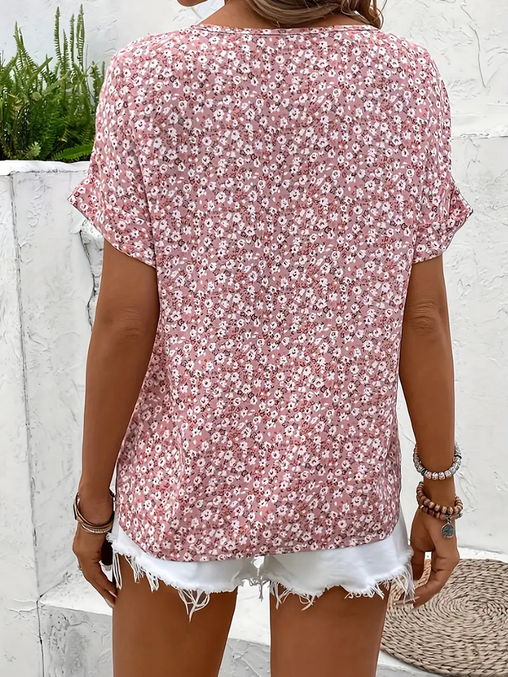 Blouse coton à fleurs rose pour femme