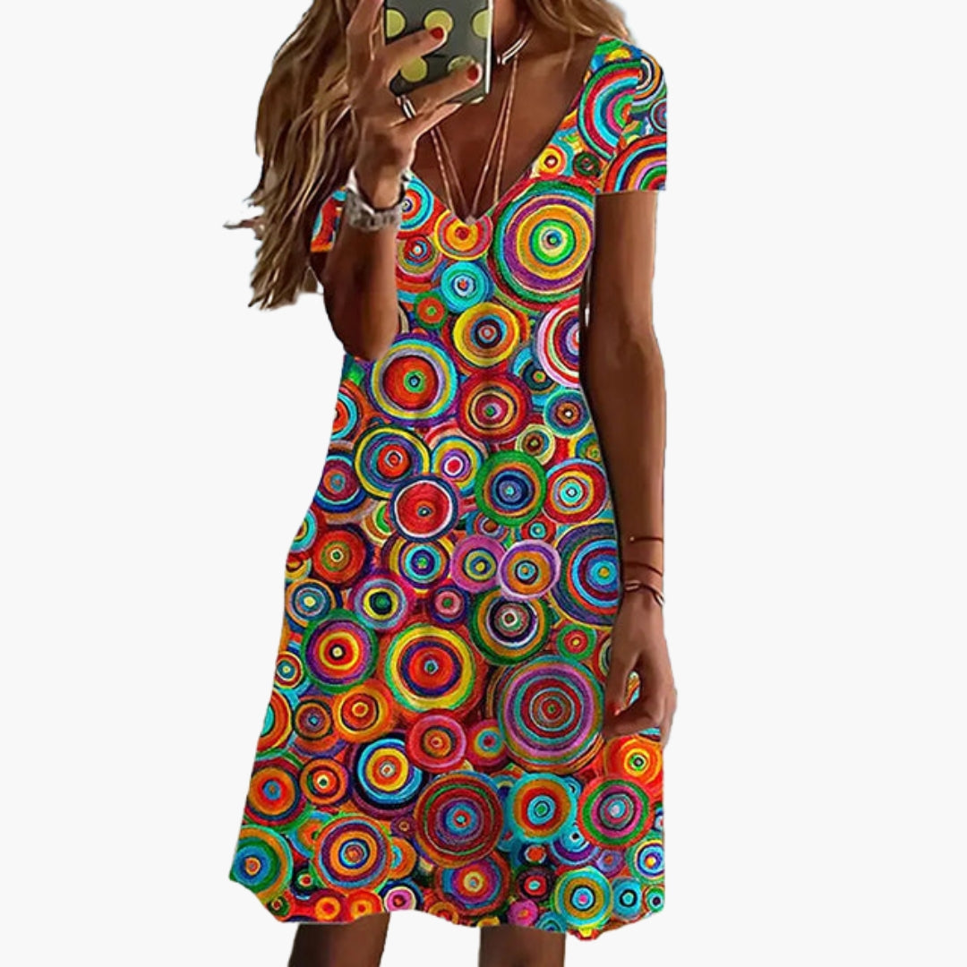 Short dress with abstract print for women