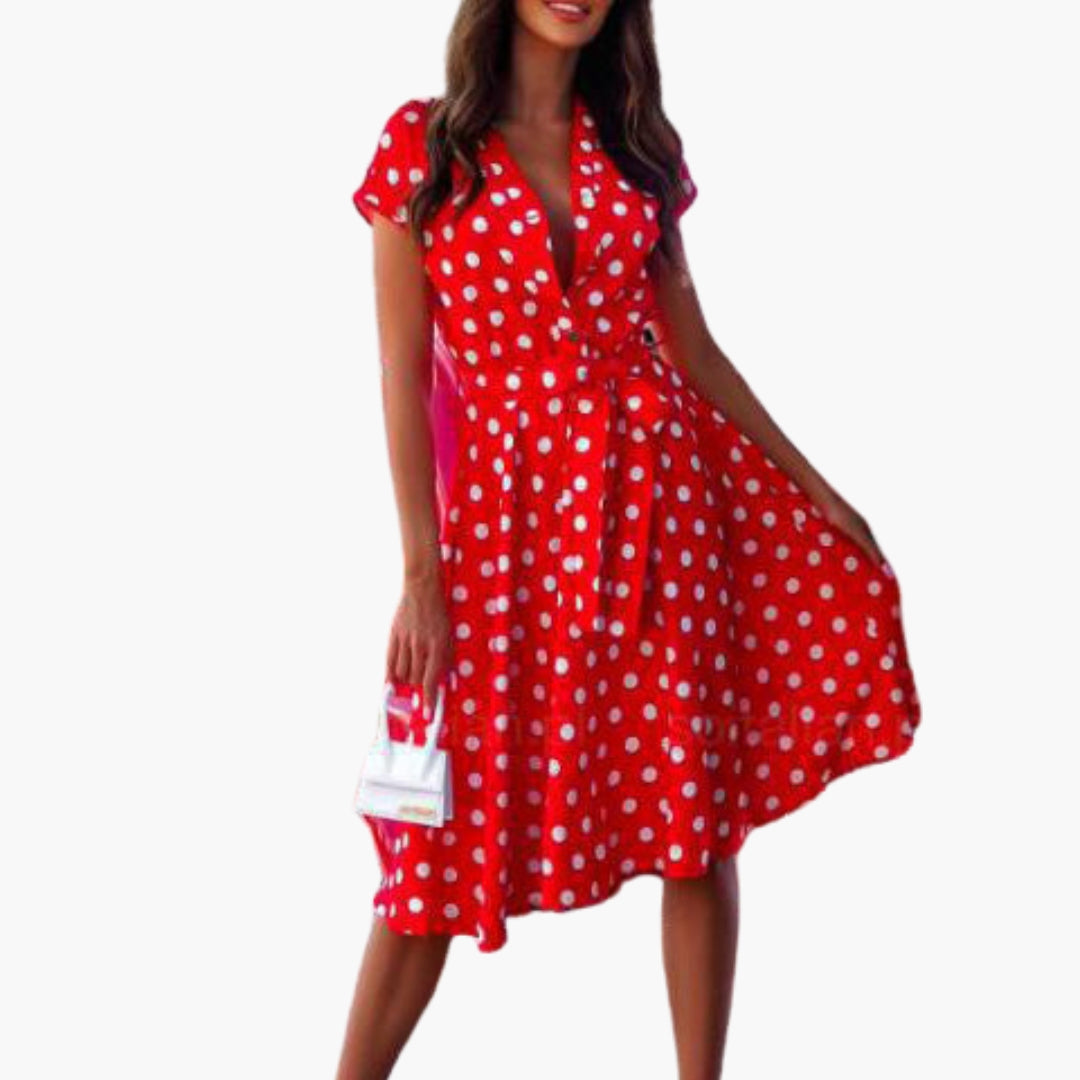 Elegantní dámské šaty s krátkými rukávy a výstřihem do V