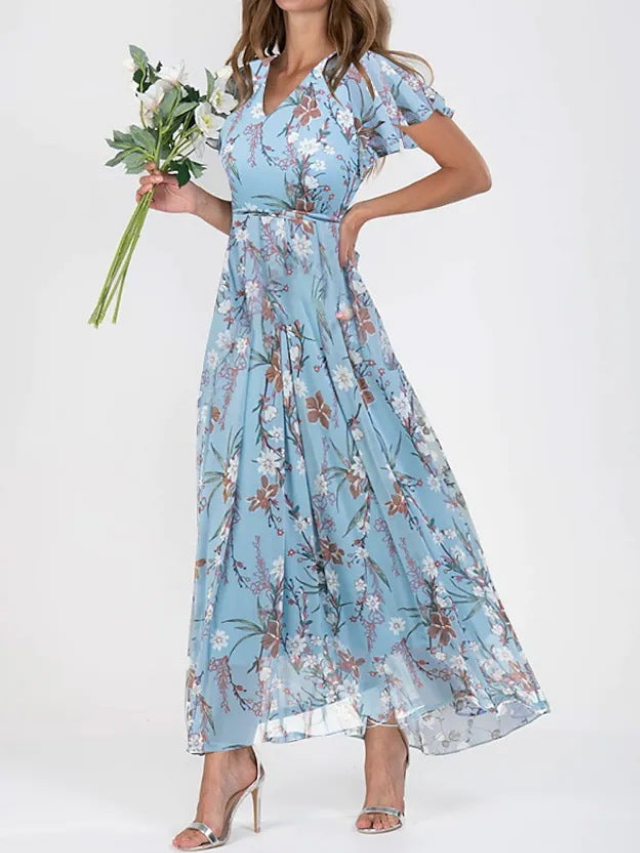 Robe Maxi Mousseline Fleurie pour Femme