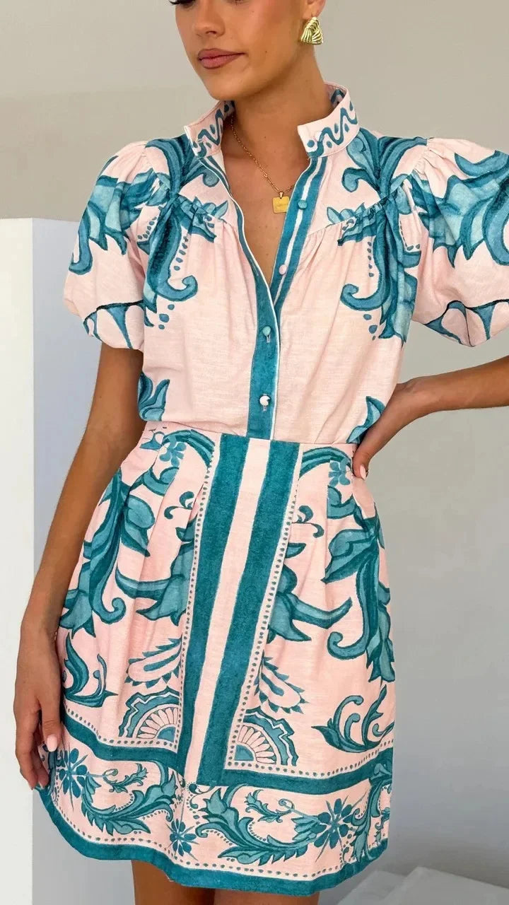 Robe Mini Fleurs Manches Bouffantes pour femme