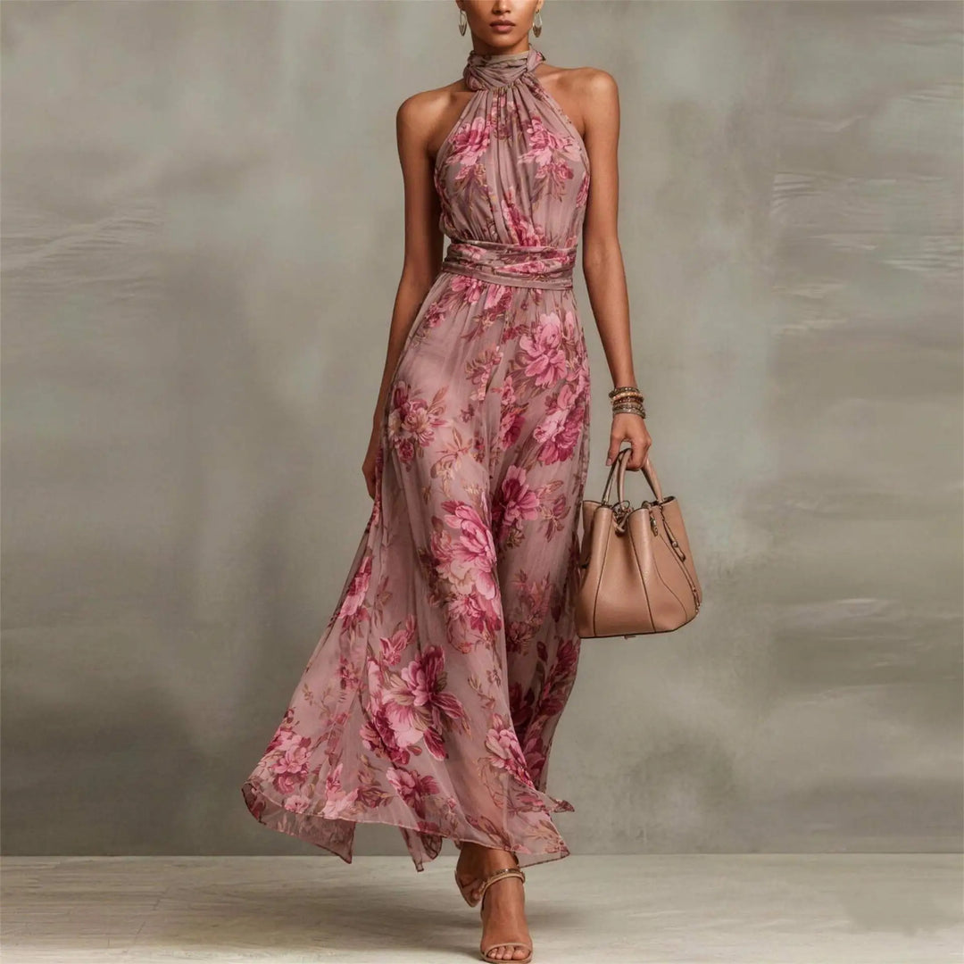 Robe Longue Fleurie Femme à Col Halter
