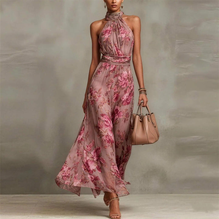 Robe Longue Fleurie Femme à Col Halter