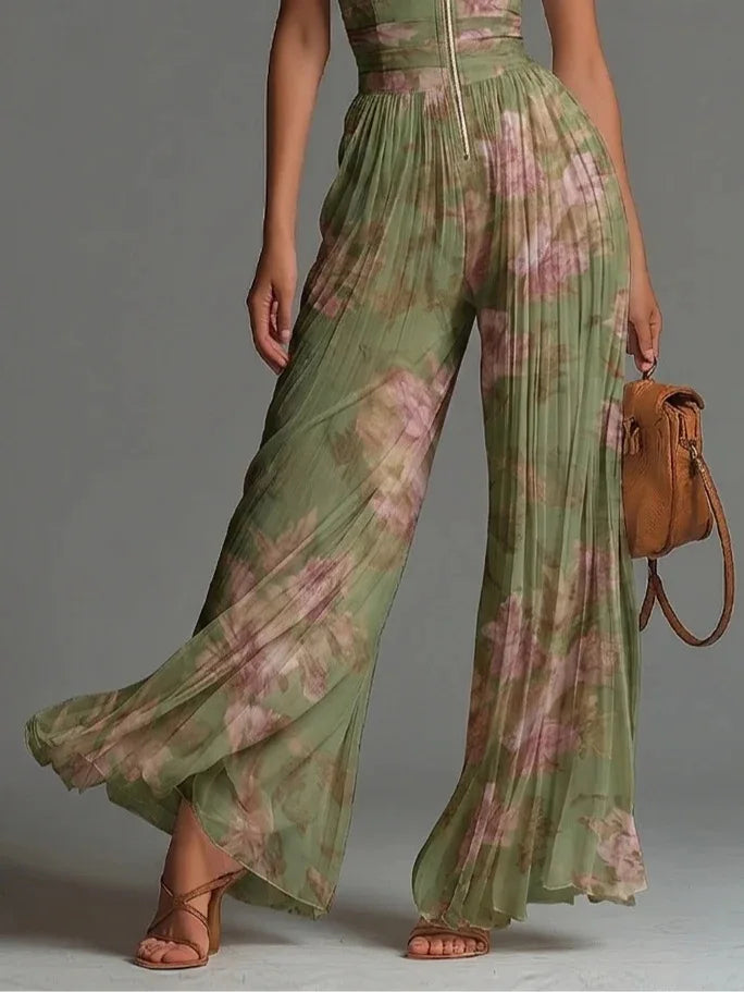 Combinaison Femme Plissée à Jambes Larges et Silhouette Élégante