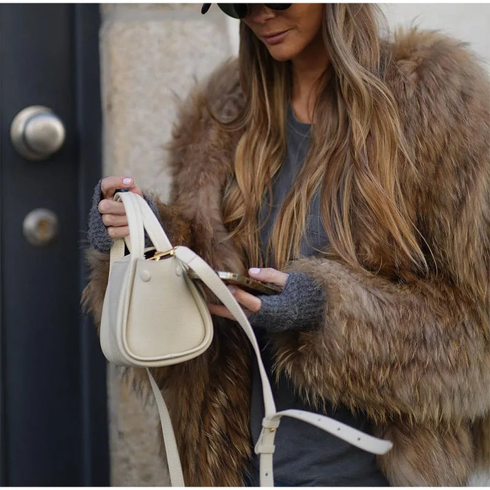 Abrigo de invierno oversize de piel sintética para mujer