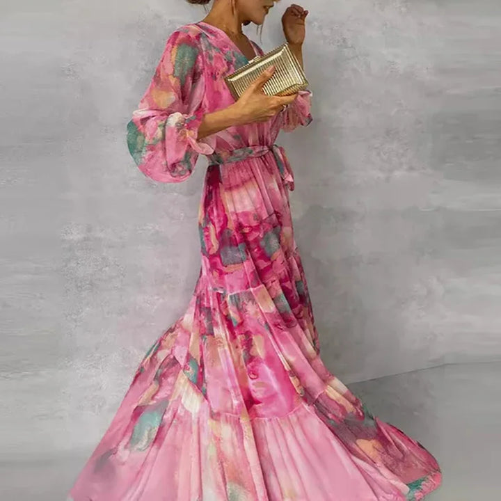Robe Longue Fluide à Imprimé Artistique pour Femme