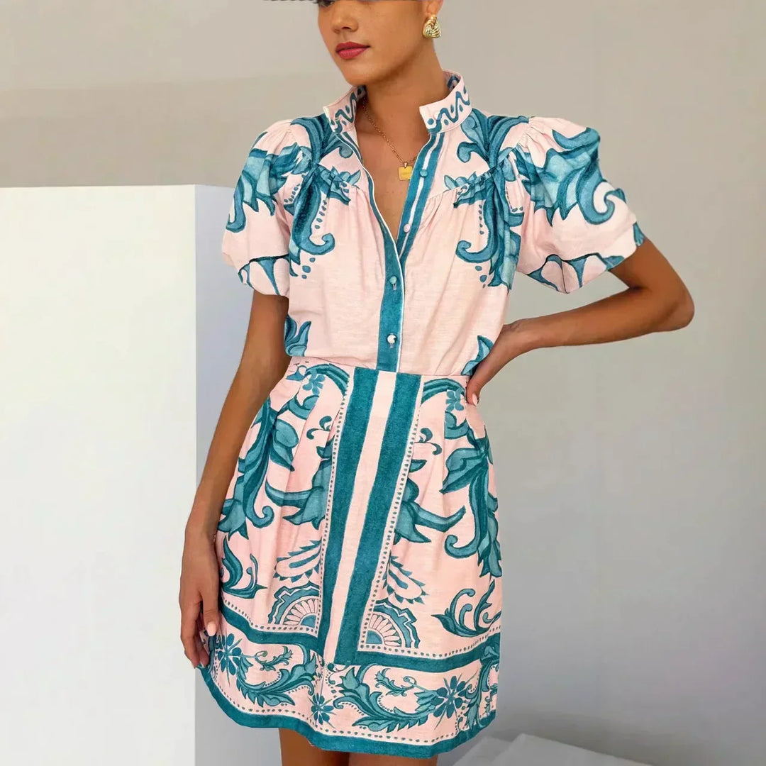 Robe Mini Fleurs Manches Bouffantes pour femme