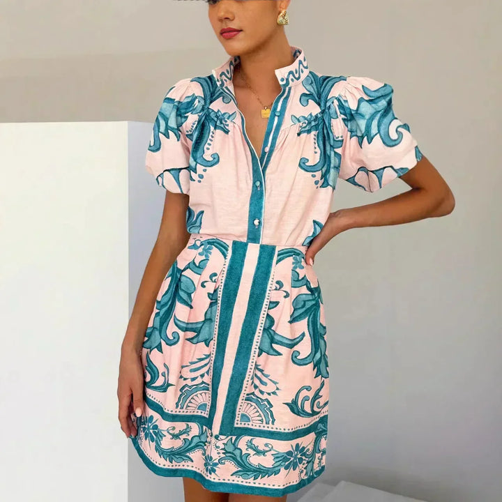 Robe Mini Fleurs Manches Bouffantes pour femme