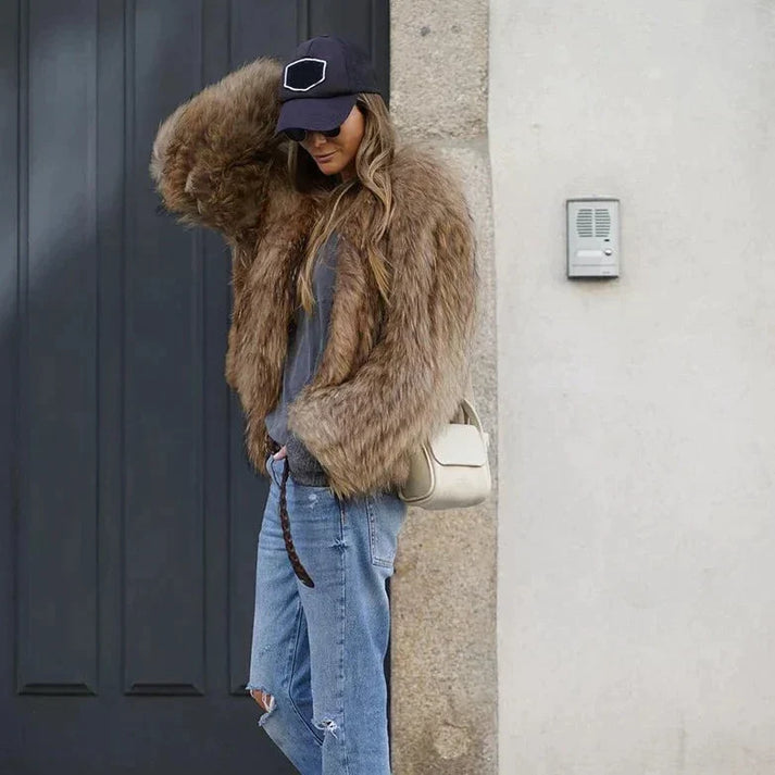 Abrigo de invierno oversize de piel sintética para mujer