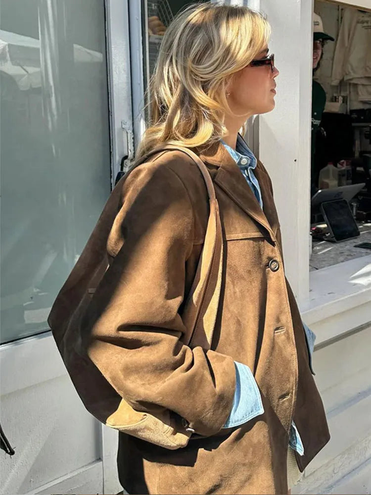 Blazer Oversize Décontracté d'Inspiration Vintage pour Femme