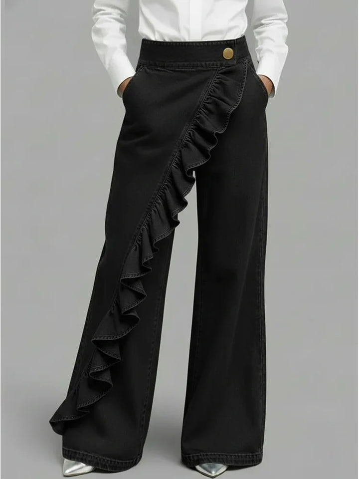 Jean Femme Asymétrique à Jambes Larges et Style Vintage
