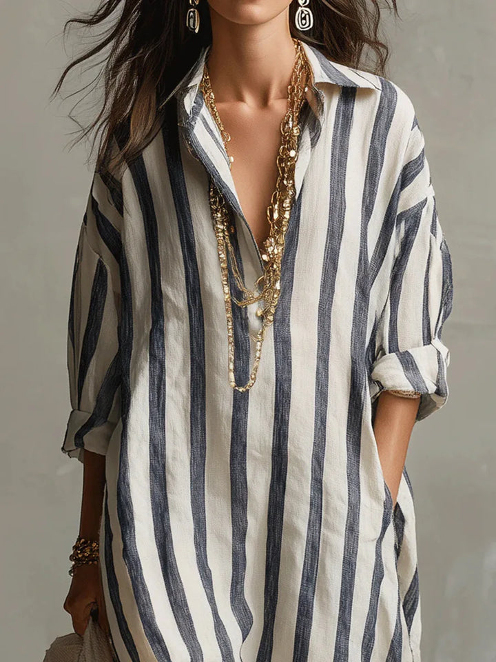 Robe Chemise Longue Rayée Décontractée pour Femme