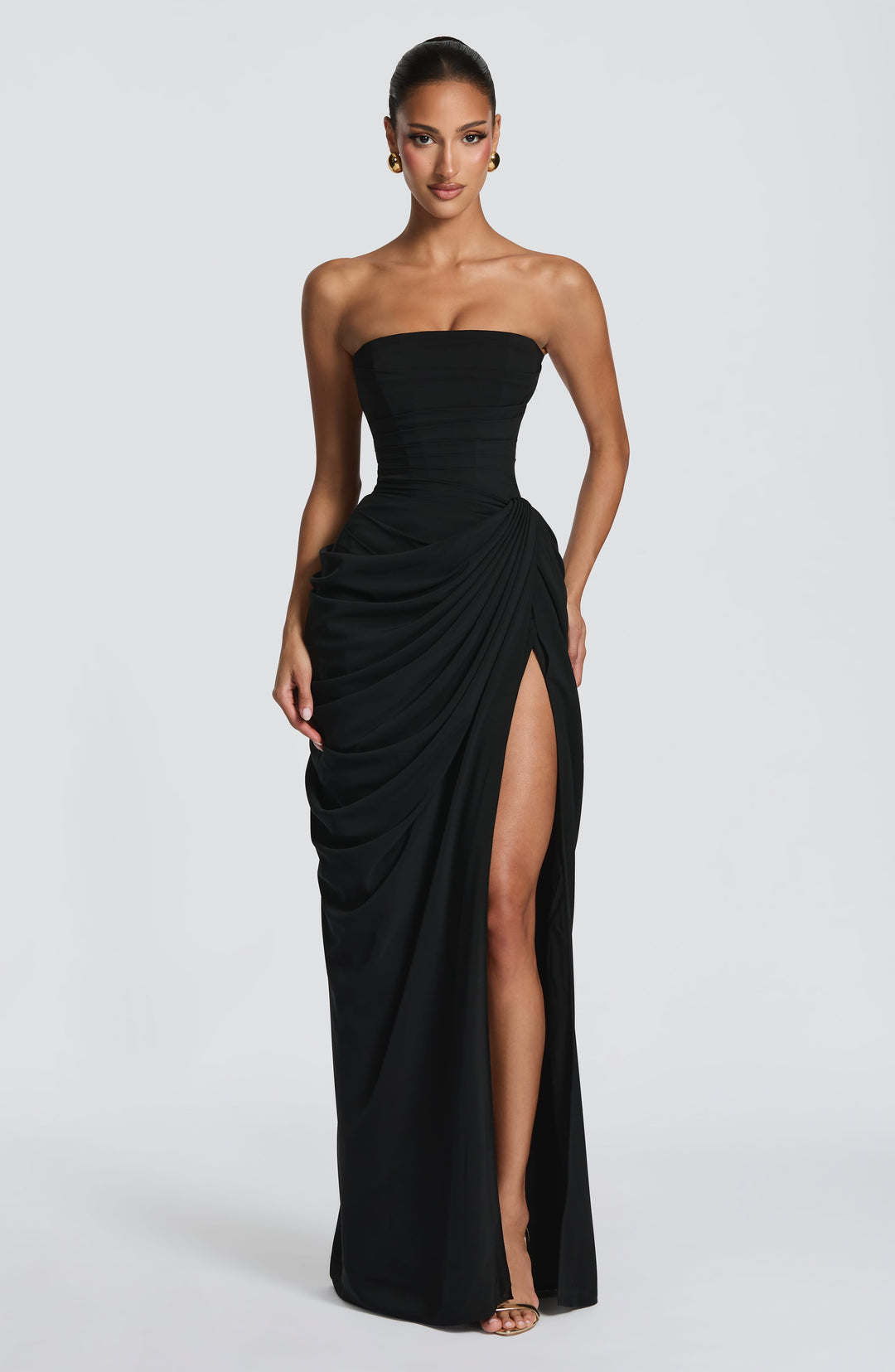 Long Draped Strapless Evening Dress for Women