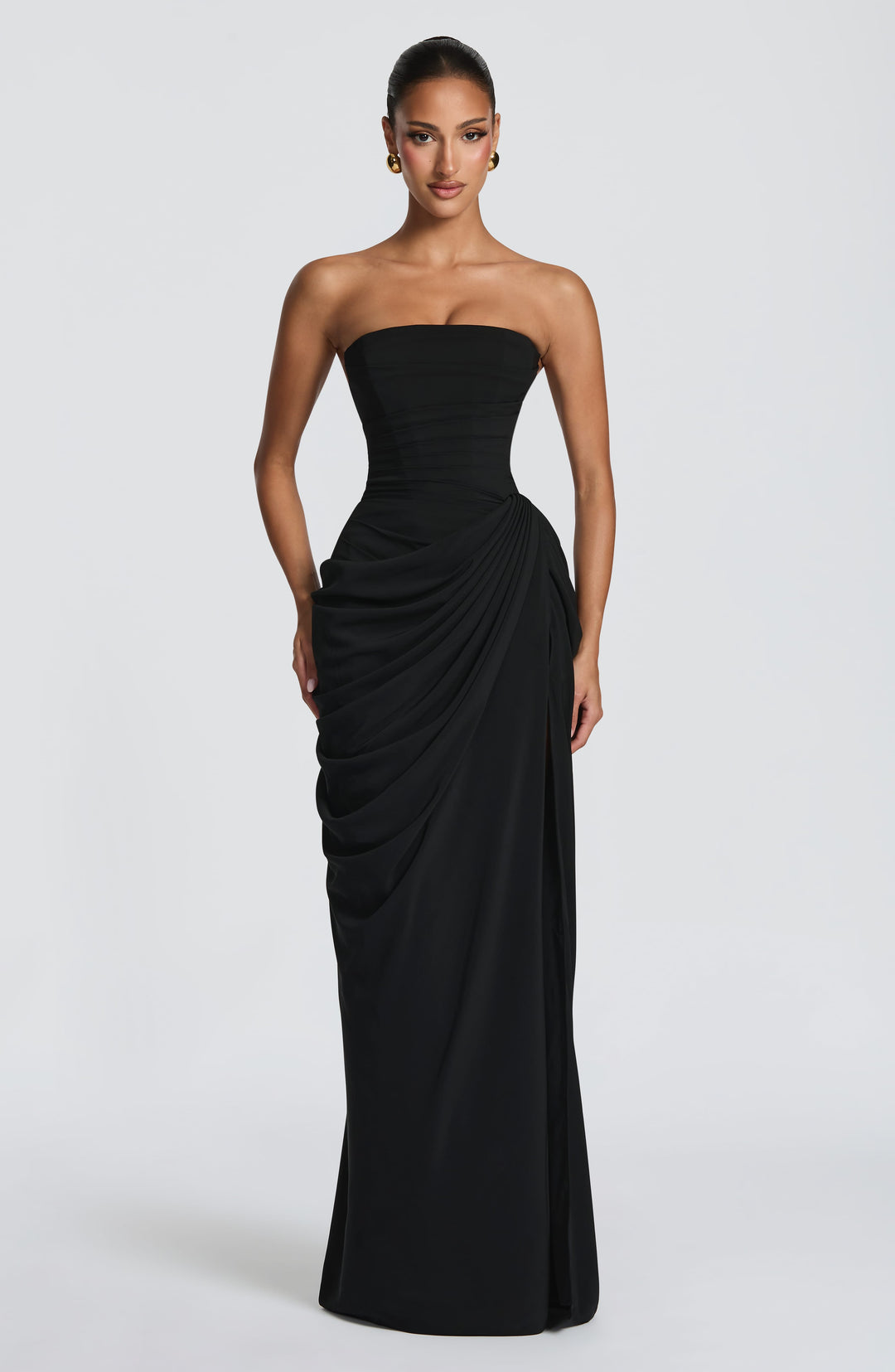 Long Draped Strapless Evening Dress for Women