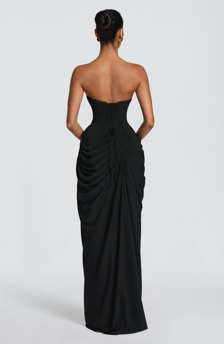 Long Draped Strapless Evening Dress for Women