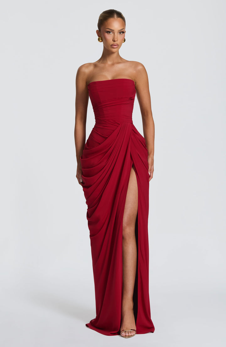 Long Draped Strapless Evening Dress for Women