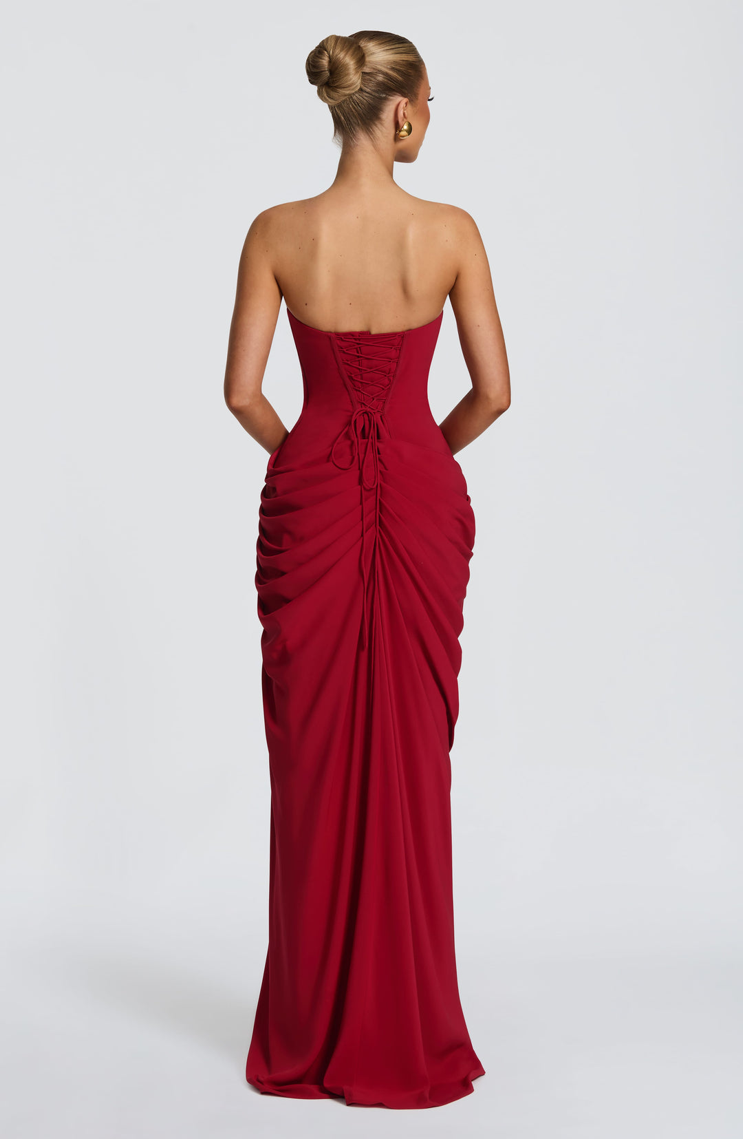 Long Draped Strapless Evening Dress for Women