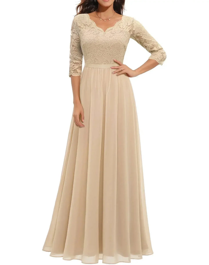 Robe Longue Femme en Dentelle Élégante