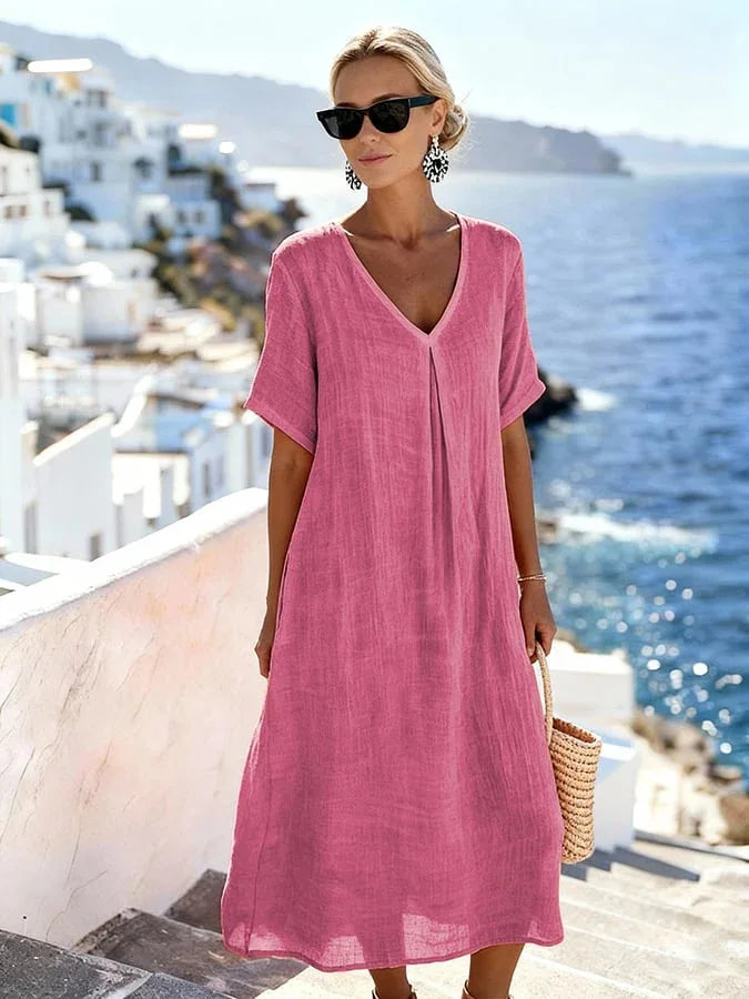 Casual Midi Dress for Women with V-Neck and Flowing Fit – Marlovale
