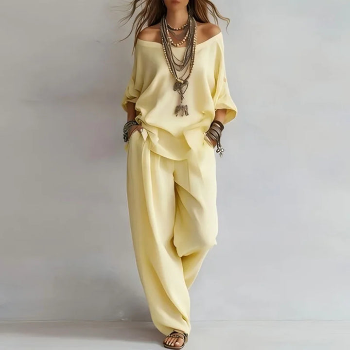 Ensemble Femme à Épaules Dénudées et Pantalon Large