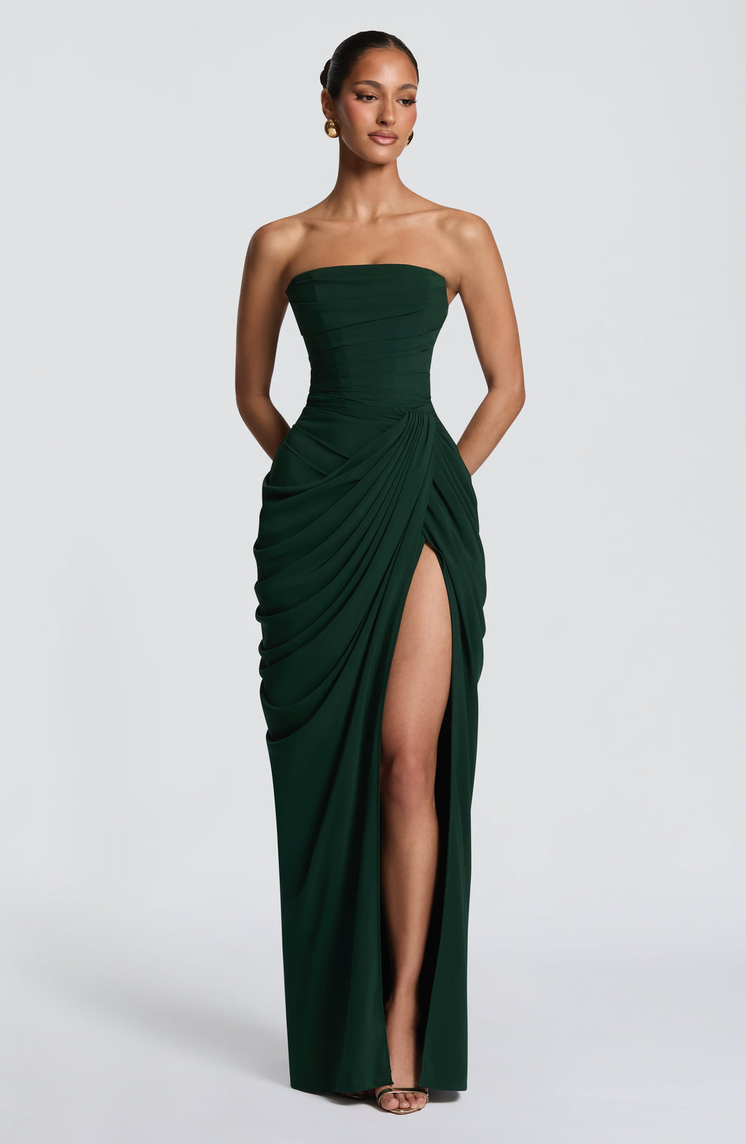 Long Draped Strapless Evening Dress for Women