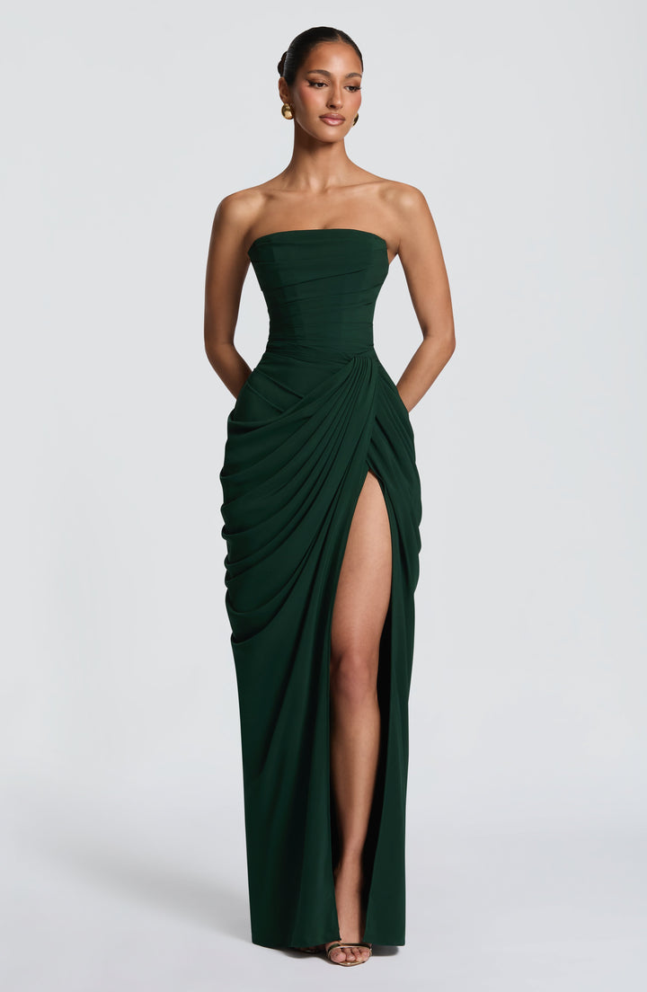 Long Draped Strapless Evening Dress for Women