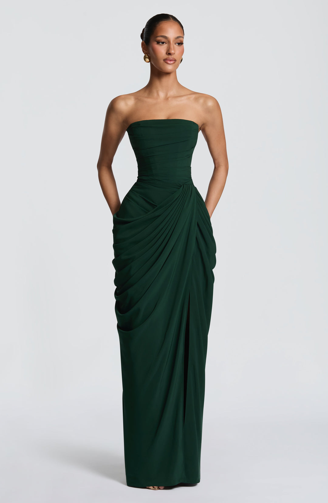 Long Draped Strapless Evening Dress for Women