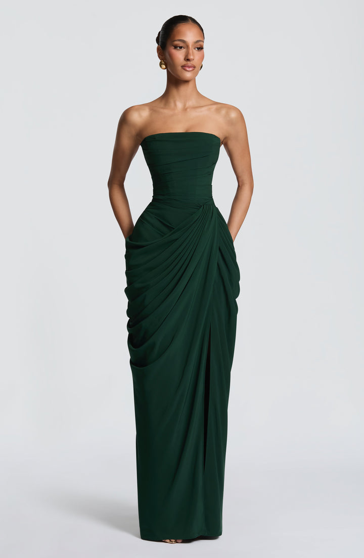 Long Draped Strapless Evening Dress for Women