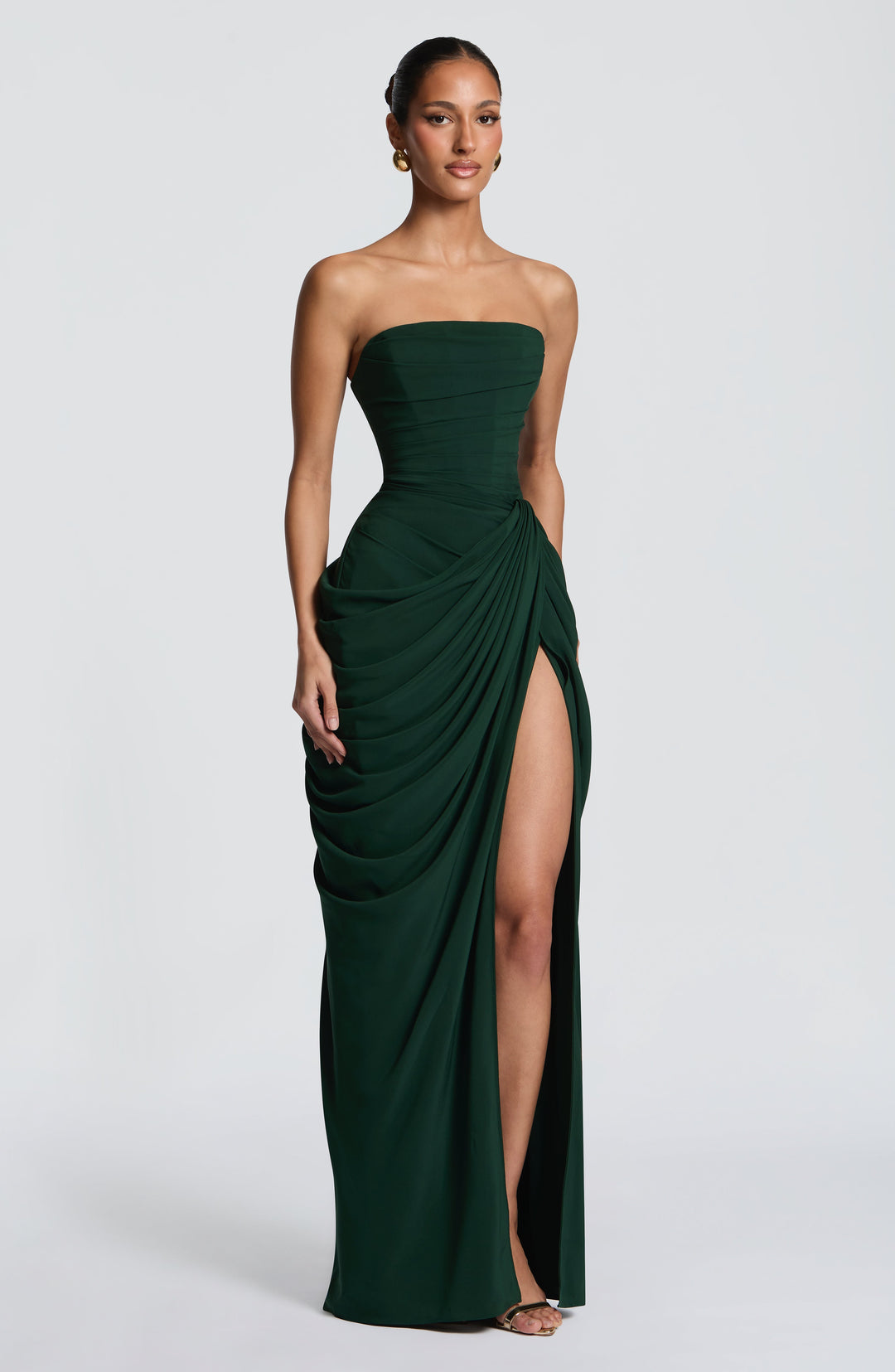 Long Draped Strapless Evening Dress for Women