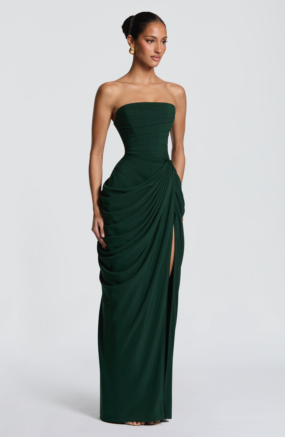 Long Draped Strapless Evening Dress for Women