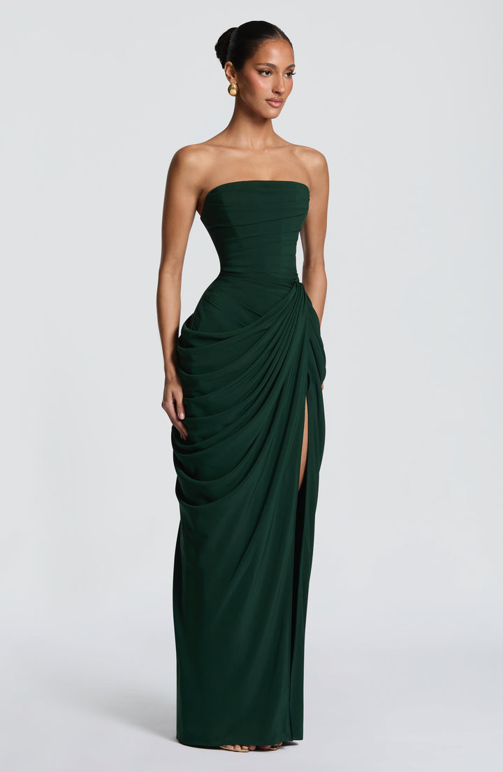 Long Draped Strapless Evening Dress for Women