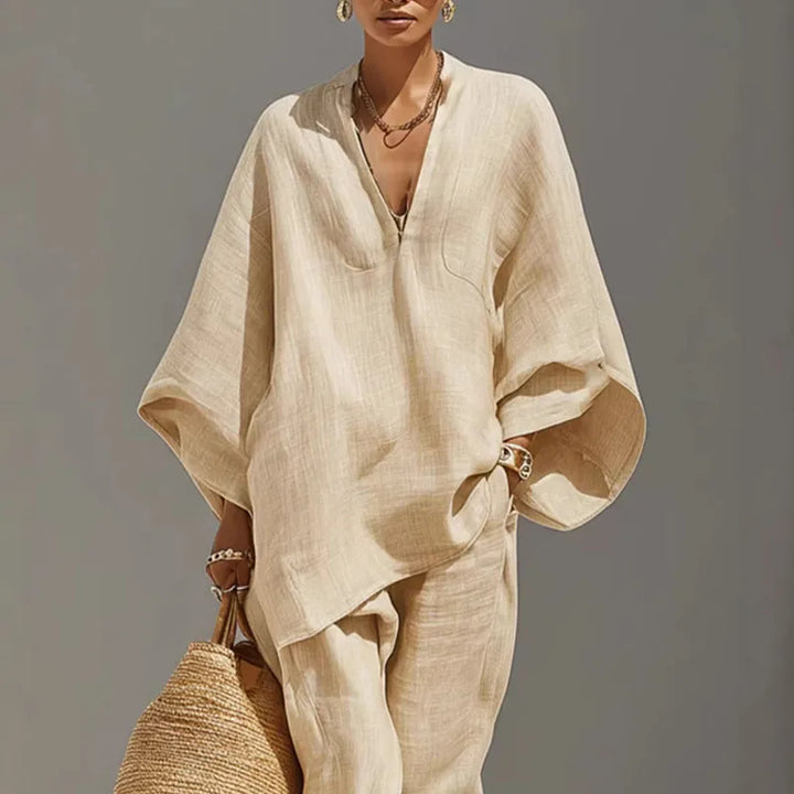 Bohemian Chic Set with Flowing Top and Loose Pants