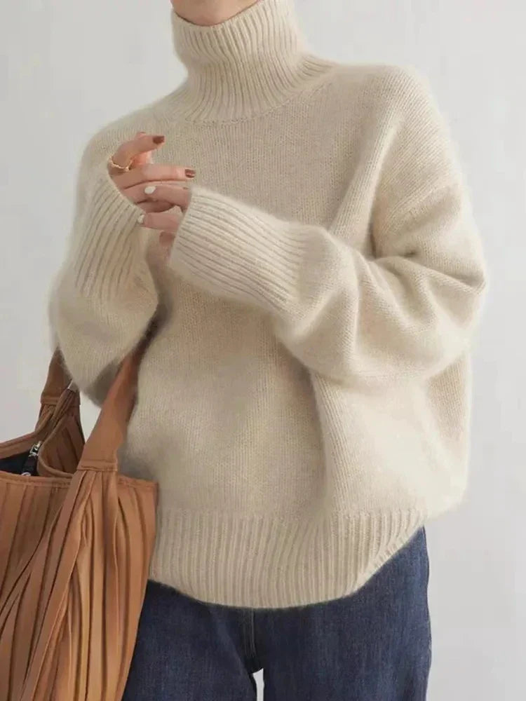 Pull femme à col roulé en maille douce et chaude