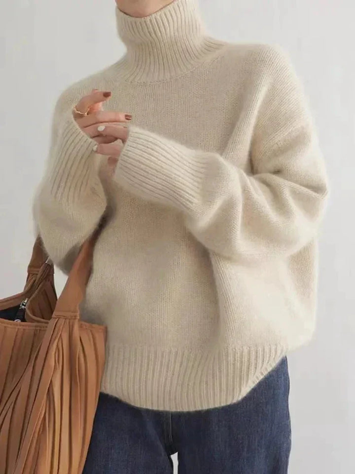 Pull femme à col roulé en maille douce et chaude