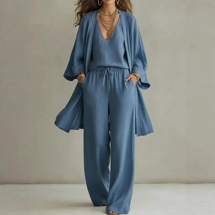 Completo Donna Tre Pezzi con Pantalone Largo e Camicia Oversize