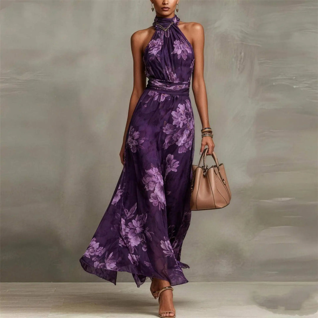 Robe Longue Fleurie Femme à Col Halter