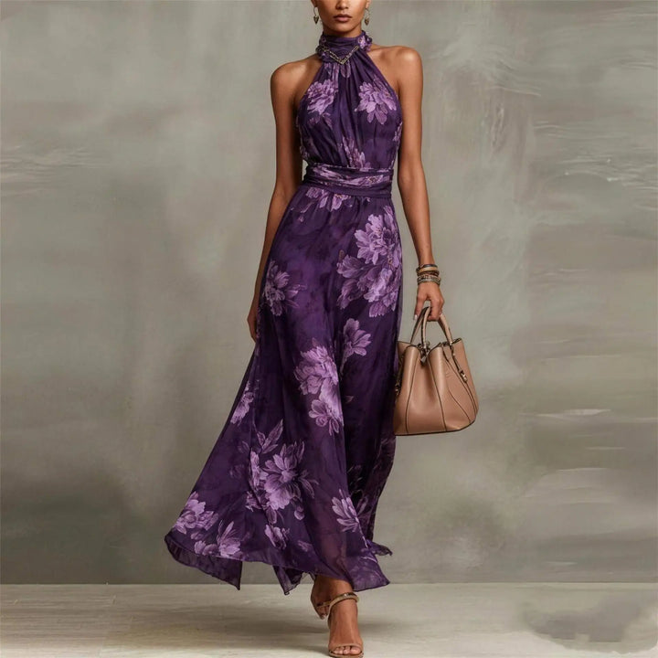 Robe Longue Fleurie Femme à Col Halter