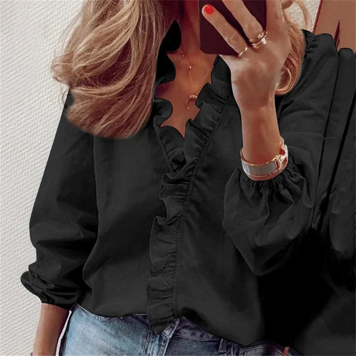 Volnočasový dámský košile – elegantní volánkový detail