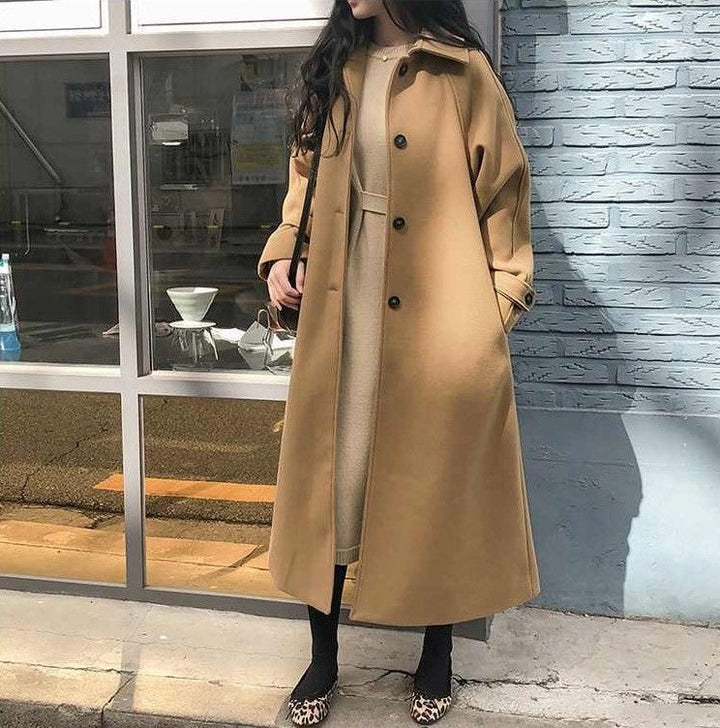 Trench-coat femme long à taille cintrée et col classique