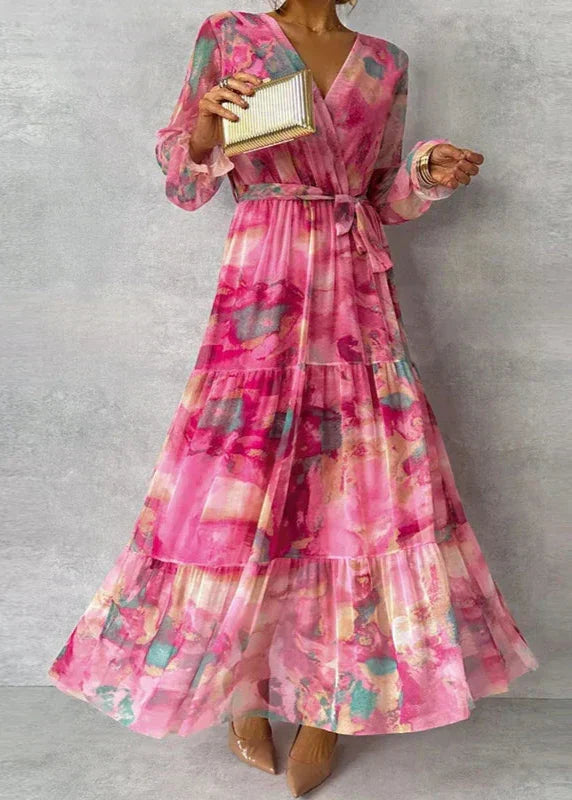 Robe Longue Fluide à Imprimé Artistique pour Femme