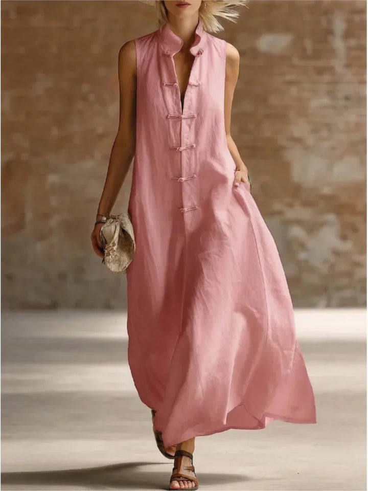 Robe Maxi Femme Sans Manches à Col Chemise
