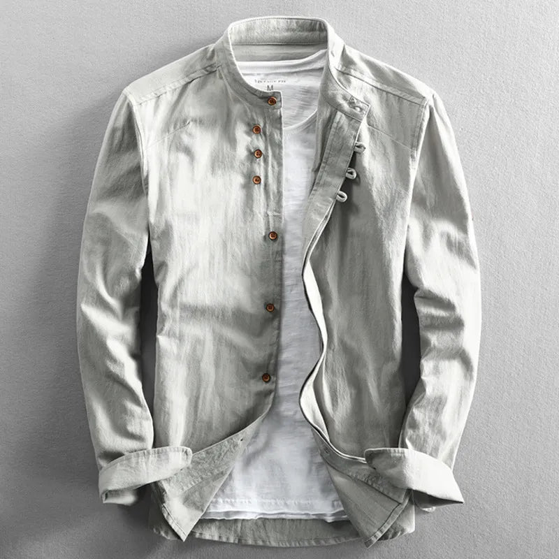 Camicia casual da uomo con colletto alla coreana